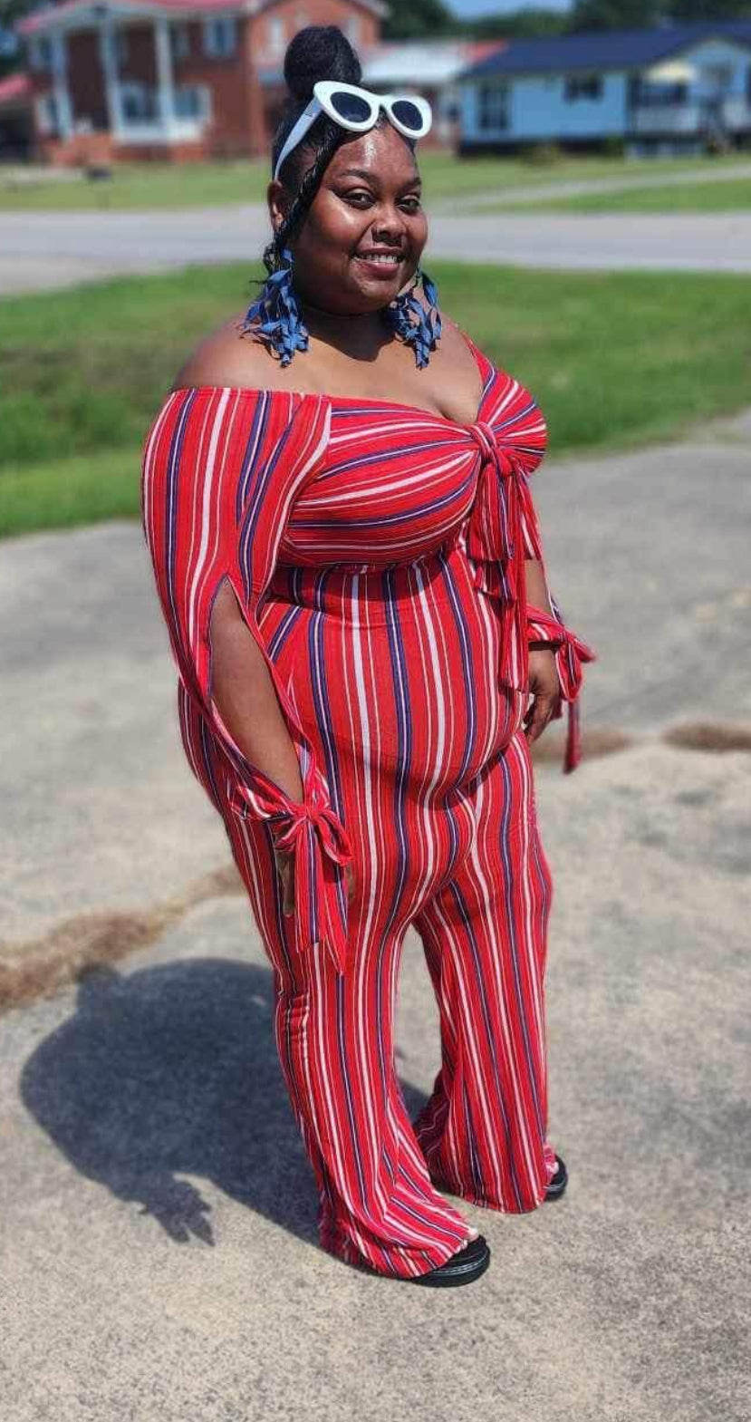 Striped red jumpsuit