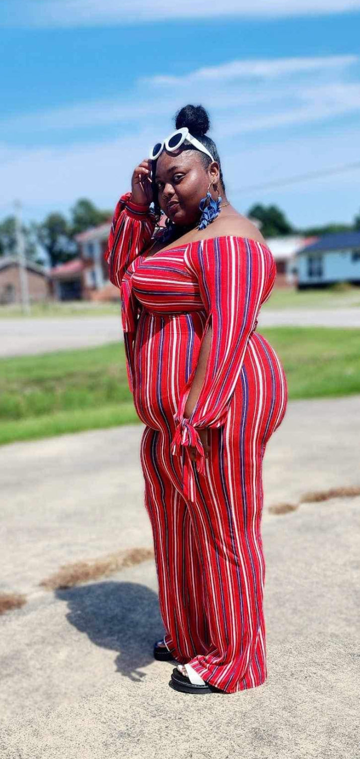 Striped red jumpsuit